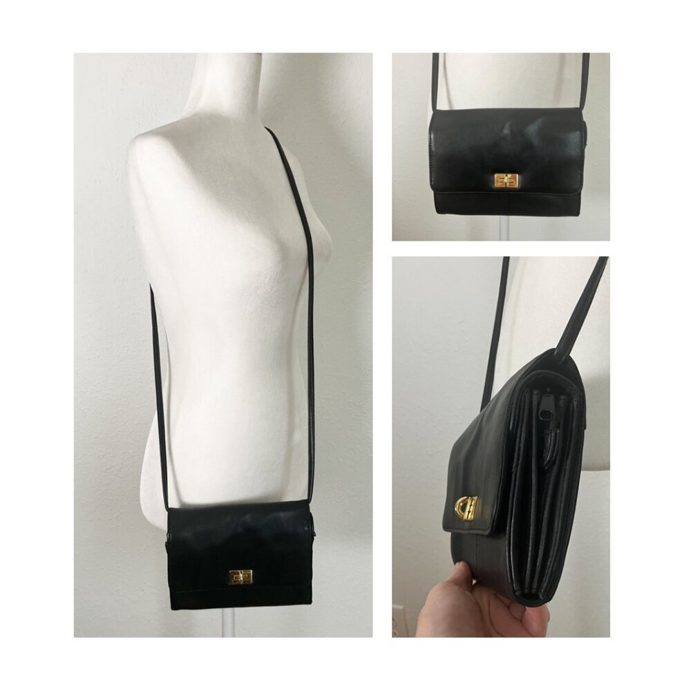 Black and Gold Leather Small Crossbody Clutch Purse